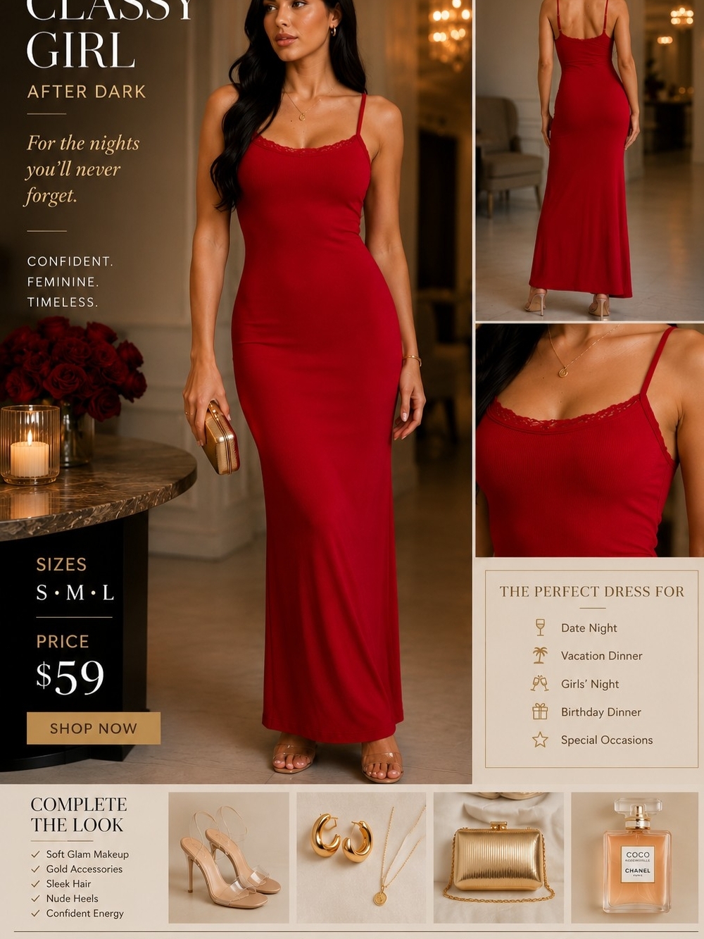 Red Lace-Trim Slip Maxi Dress - Women Intimates & Sleepwear